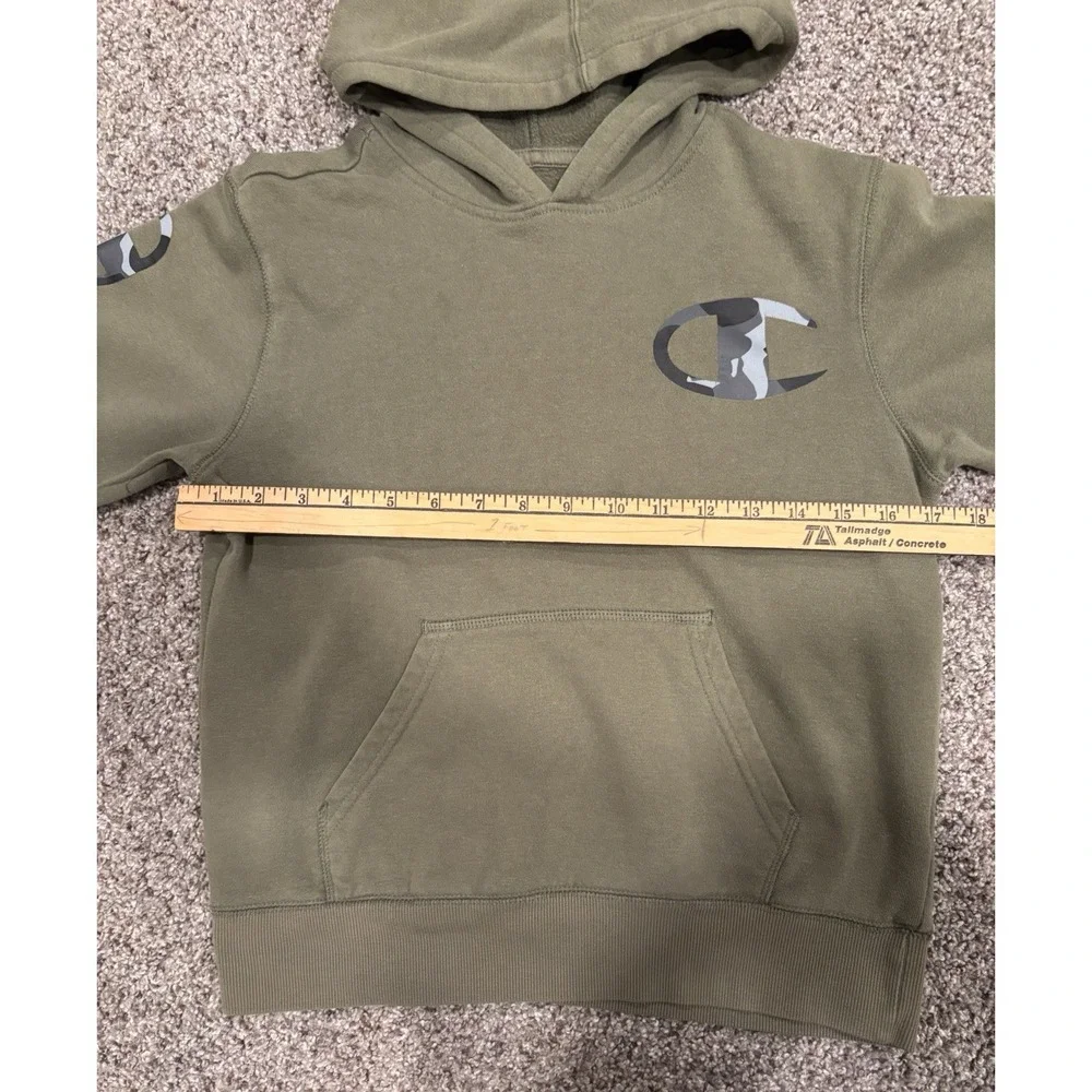 Champion Hoodie Boys Medium Green Sweatshirt Sweater Spell Out‎ Logo Youth Olive